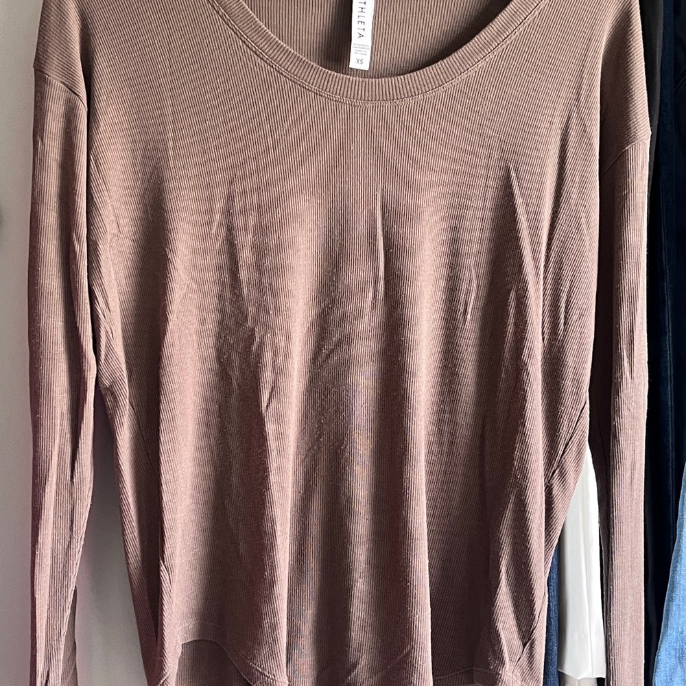 Athleta brown ribbed long-sleeve top XS